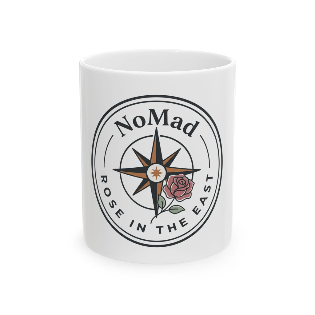 NoMad Compass Rose Mug — "Rose in the East" Ceramic Travel-Inspired Coffee Cup (11oz & 15oz)