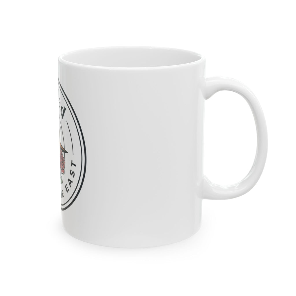 NoMad Compass Rose Mug — "Rose in the East" Ceramic Travel-Inspired Coffee Cup (11oz & 15oz)