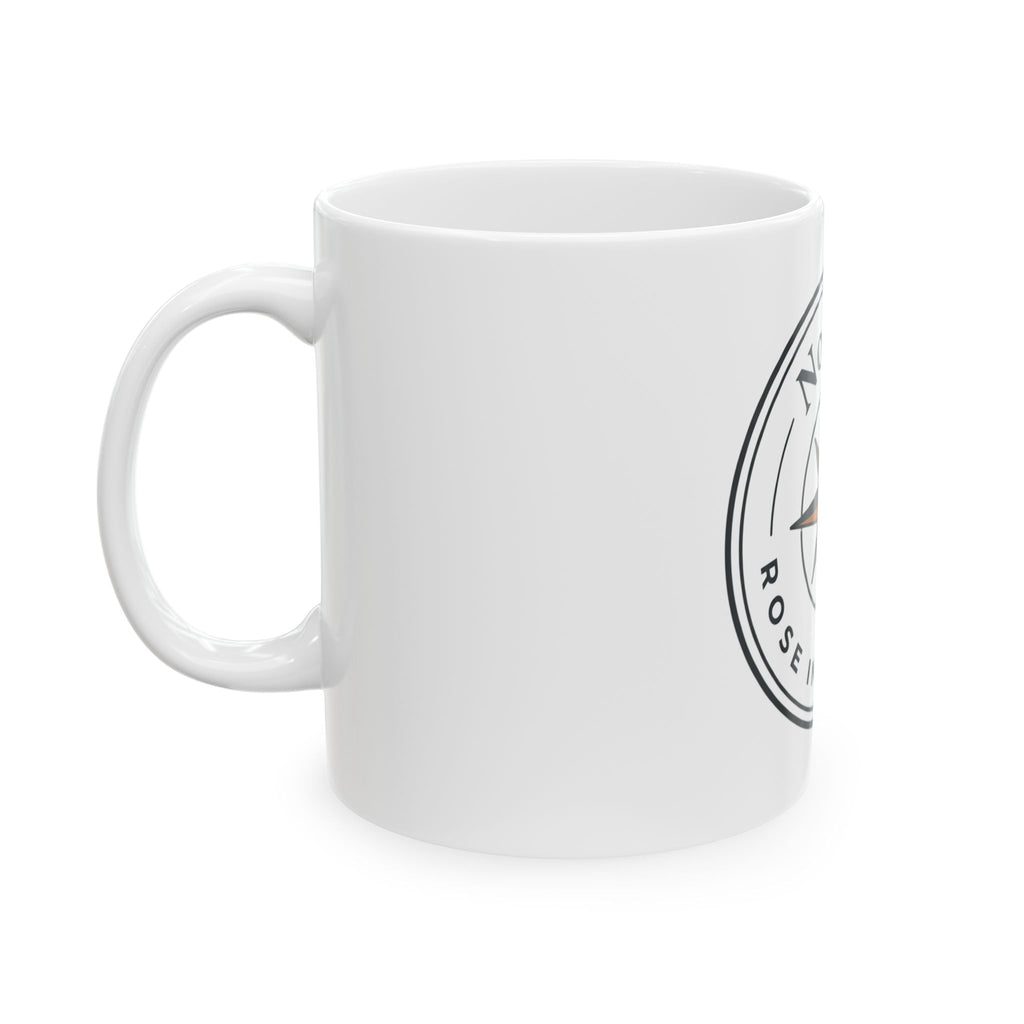 NoMad Compass Rose Mug — "Rose in the East" Ceramic Travel-Inspired Coffee Cup (11oz & 15oz)