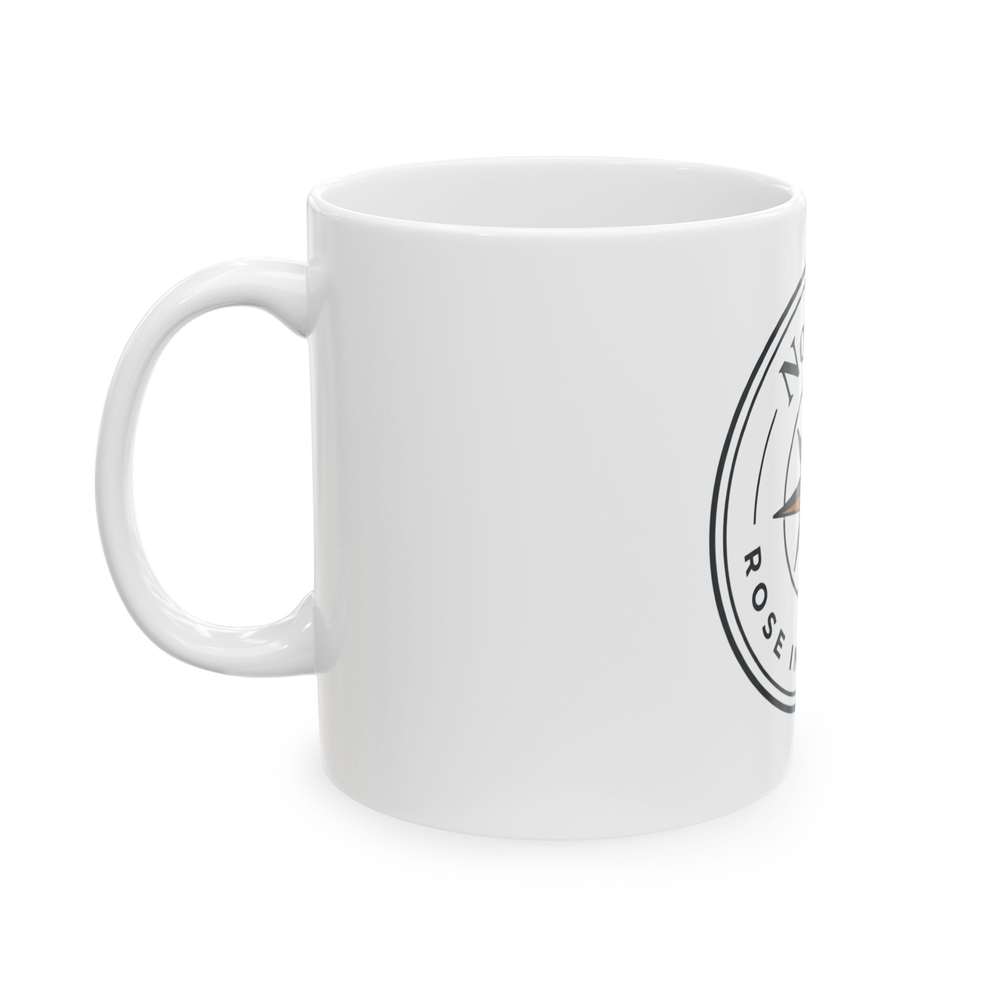 NoMad Compass Rose Mug — "Rose in the East" Ceramic Travel-Inspired Coffee Cup (11oz & 15oz)